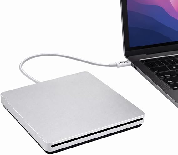 External CD DVD Drive USB-C Superdrive Portabl CD/DVD ROM Optical Drive Player Reader Writer Burner for MacBook Pro Windows 10 Laptop Desktop (Silver)