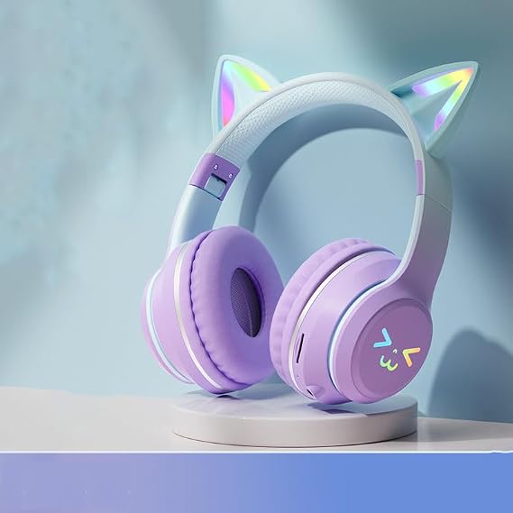 Bluetooth Earphones, Cute Styling, Game Earphones Suitable for Smartphones Bluetooth 5.0, can be Connected and Used on Mobile Phones, Tablets, and Other Devices, (Purple)