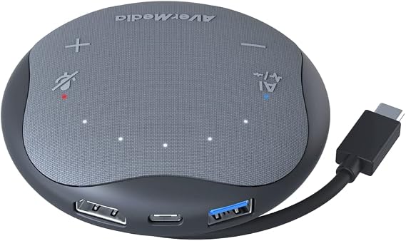 AVerMedia Pocket Speakerphone AS315 Works with Zoom and Teams, USB-C Docking Station, USB Hub, Portable Conference Speaker and Microphone, AI Noise Reduction