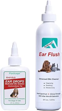 Forticept Dog Ear Infection Treatment Kit, Dog Ear Cleaner 8oz and Dog Ear Drops 2oz