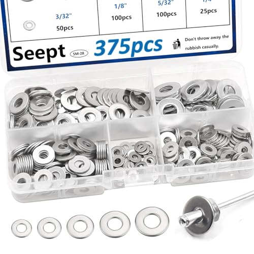 375PCS Silver Pop Rivet washers Assortment kit for Pop Rivets Diameter 332,18,532,316, 14 304 Stainless Steel pop Rivet Washer Aluminum pop Rivet washers Blind Rivet Washer