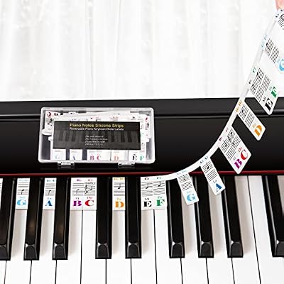 Removable Piano Keyboard Note Labels Piano Keyboard Stickers for Beginner Silicone Piano Notes Guide for Learning, 88-Key Full Size, No Need Stickers, Reusable and  with BoxColorful