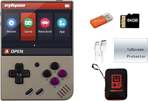 Miyoo Mini Plus Handheld Game Console 3.5 inch Classic System Retro Video Games Consoles Portable Rechargeable Hand Held 64G with Case Black