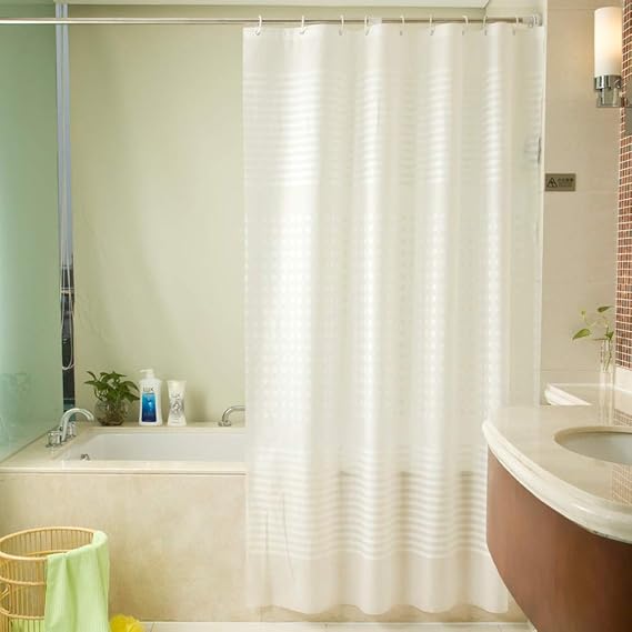 BOYOUTH PEVA Shower Curtain for Bathroom Decor,Stripes and Dots Pattern Waterproof Bath Curtains with Hooks,86 Inches by 78 Inches