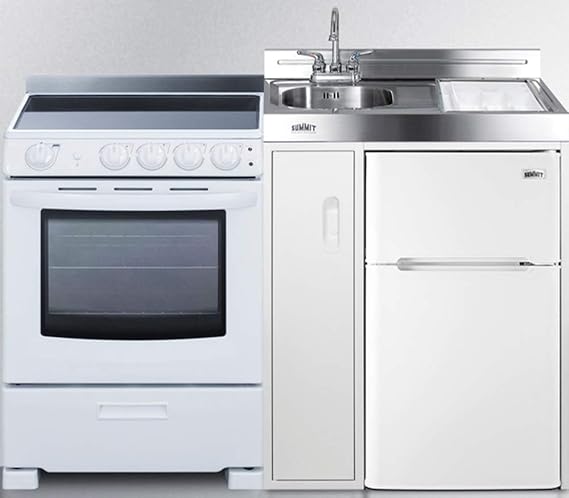 Summit 54" All-In-One Kitchenette, Electric Smoothtop Range, Refrigerator-Freezer, Sink, and Storage, White - ACK54ELSTW