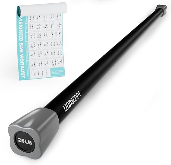 Barbell Weighted Workout Bar | Weight bar for exercise, solid steel build, slip-proof grip, anti roll ends, fit multiple exercises, stable & well-packed
