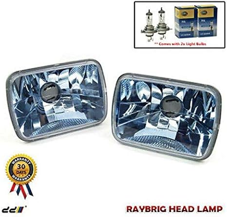 RAYBRIG 7x6 INCH SQUARE Blue Diamond Headlight With H4 Light Bulb Fits For MR2 Corolla Levin Trueno AE86 Supra Wrangler YJ CJ