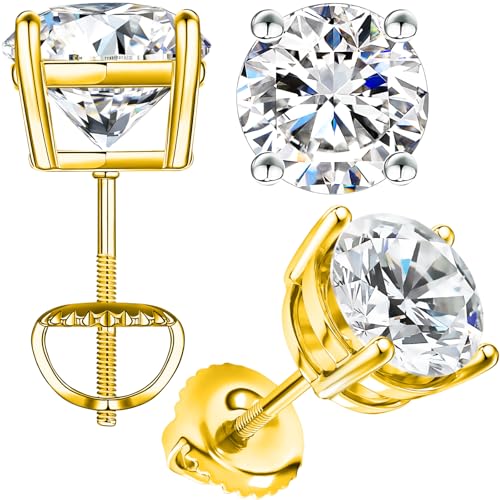 Moissanite Earrings, Hypoallergenic Flat Back Earrings for Women Men, Screw On Studs 925 Sterling Sliver Cartilage Earring for Sensitive Ears 4mm Short Post