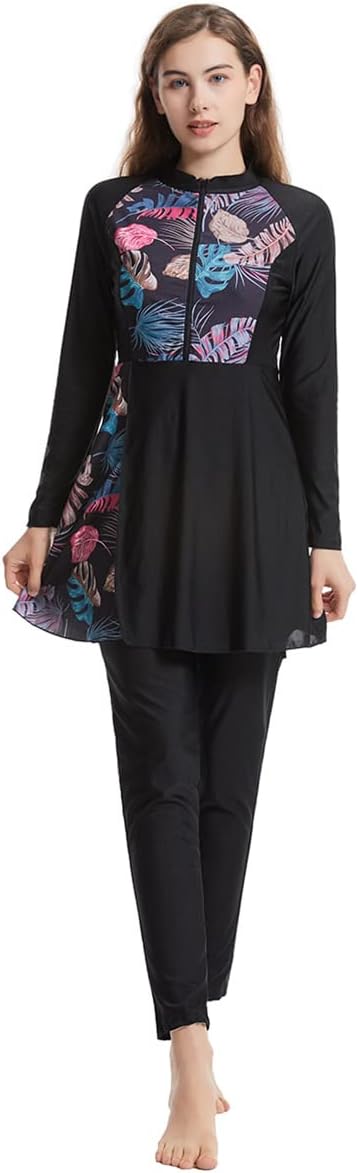 Women Muslim Burkini Swimsuits Modest Swimwear Islamic Long Sleeve Full Cover Hijab Top Swim Pants Sets Bathing Suits