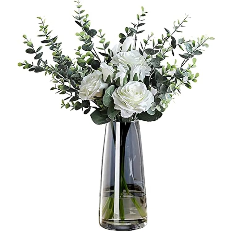 FANTESTICRYAN Modern Glass Vase Crystal Clear Glass Vase for Home Office Decor Crystal Grey