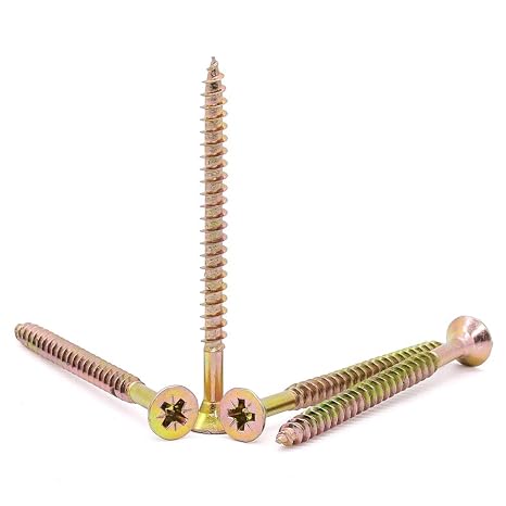 M6 x 100mm (20 PCS) Phillips Flat Head Wood Screws, Yellow Zinc Plated Carbon Steel, Countersunk Head Drywall Clipboard Screw
