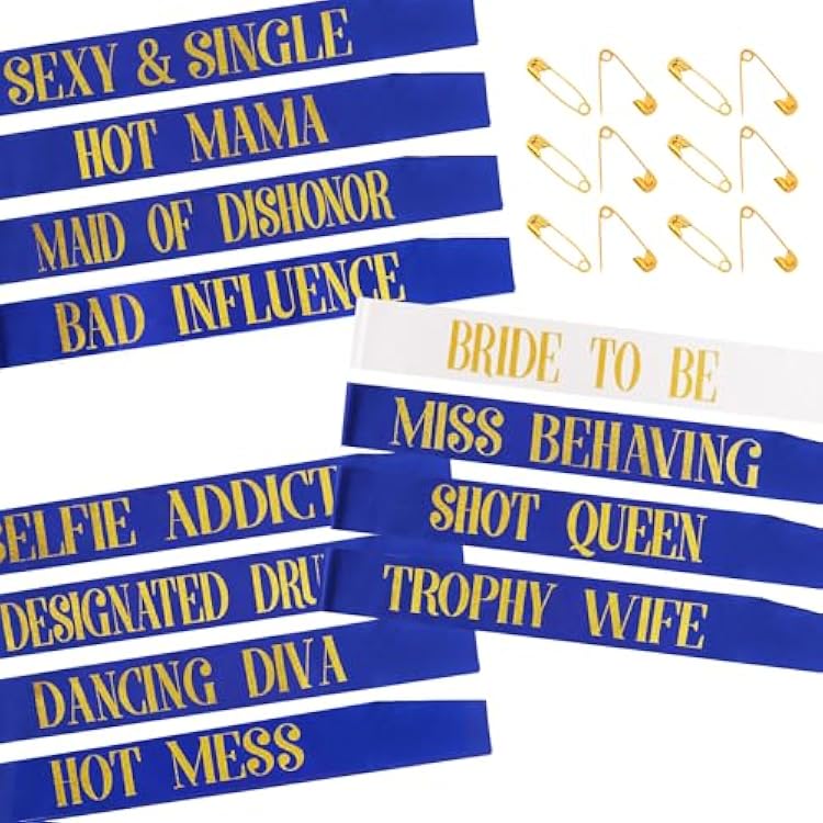 PHOGARY 12pack Bachelorette Sashes for Bachelorette Party - 11 Navy Blue Bride Crew Sashes with 1 White Bride to Be Sash - Funny Bridal Shower Sashes Set for Team Bride Bach Accessories