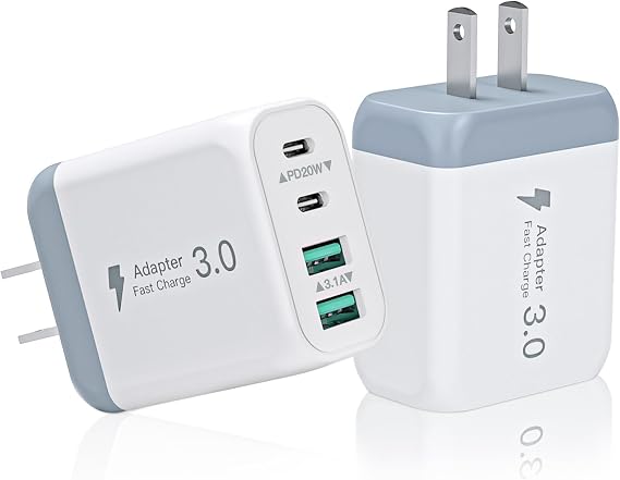 USB Charger Block,2 Pack 40W USBC iPhone 17 Fast Charging,Dual USB-A + Dual USB-C 4Port Charging Blocks Multiport Adapter Plug Travel USB Wall Charger for iPhone 17Pro Max/17/16 Pro/16/15,iPad,AirPods
