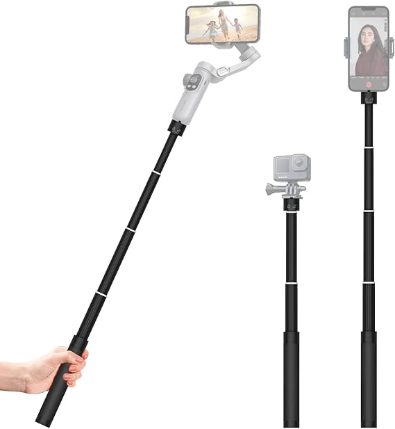 Aochuan E10 Aluminum Extension Rod 28.7 Adjustable Selfie Stick Compatible with 3-Axis Gimbal, Action Camera, Camera w/ 1/4" Thread Extendable Pole for Videography