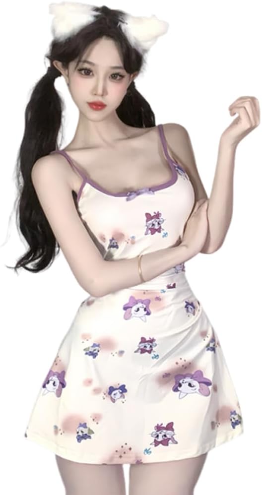 Women's ice silk camisole dress cosplay print Japanese girlish style kawaii lingerie