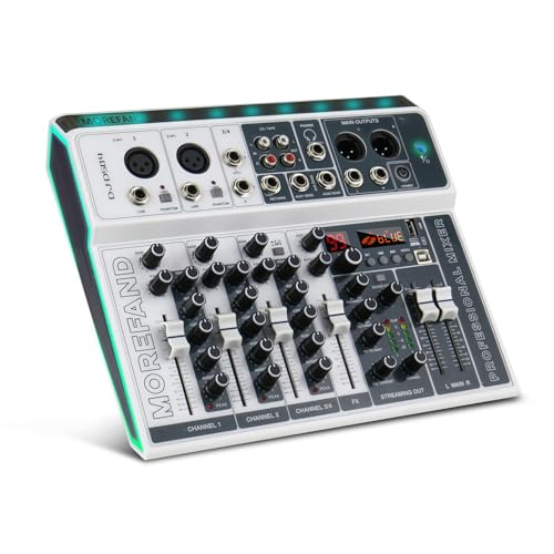 DJ-DS04 4-Channel Professional Audio Mixer - DJ Mixer wUSB, 99 DSP Effects, 48V Phantom Power, RGB Lights, Mini Electric Mixer for PCLive Sound