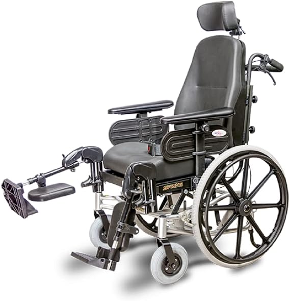 EV Rider Spring Manual Wheelchair with Tilt-n-Space High Back Lightweight 18" Ergonomic Seat