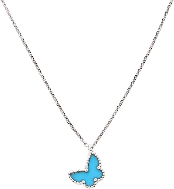 Pre-Loved Sweet Alhambra Butterfly Pendant Necklace 18K White Gold with Turquoise, White Gold