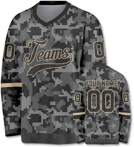 Custom Hockey Jersey,Camouflage Sports Shirt,Pullover Long Sleeves,Personalized Hockey Fans Gifts for Men Women Youth S-6XL
