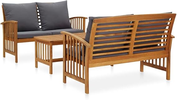 vidaXL 3 Piece Patio Lounge Set with Cushions Solid Acacia Wood | Made from solid acacia wood, Vintage style looks great outdoors, Comfortable seating for outside