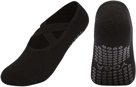 Cotton Yoga Socks with NON-SLIP GRIPS for Women - Yoga Meditation Pilates Barre Accessories - One Size Fits Most