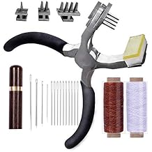 Stitching Hole Punch BUTUZE,4mm Silent Leather Hand Pliers with Leather Needle,Wooden Needle Case,Waxed Thread for Belts, Straps, Saddles, Shoes, Fabric, Leather DIY