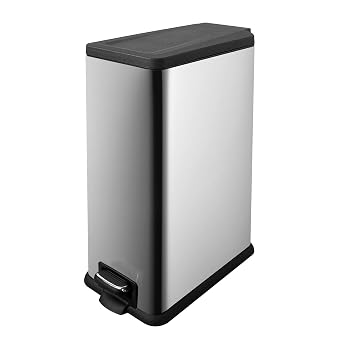 12 Gallon Trash Can, Stainless Steel Trash Can with Fingerprint-Resistant, Removal Inner Buck &Soft Close Plastic Lid, Step Garbage Can for Kitchen and Office, 45 Liter Capacity