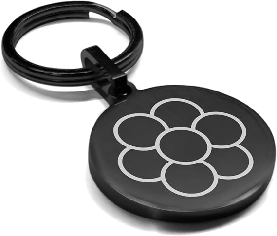 Stainless Steel Sacred Geometry Round Medallion Keychain Circle Ring