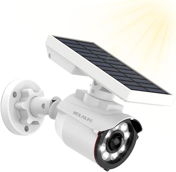 Solar Motion Sensor Simulated Cameras Outdoor Wireless Security Floodlight | Fake Security Camera with LED Spotlights, Waterproof 800 Lumen Bright Exterior Light