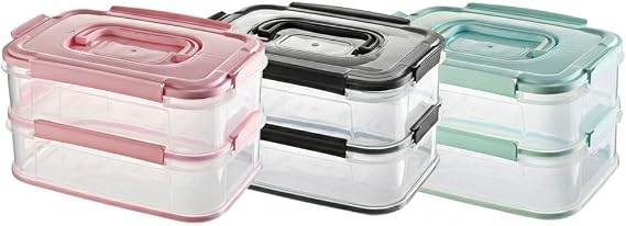 Orret Home 2x1,8 L Çift Katlı Plastik Yemek Taşıma Kutusu 3,6 L Saklama Kabı Sızdırmaz Contalı Şeffaf Kilitli Sefer Tası Beslenme Kabı Lunch Box Erzak Kabı (1 Adet)