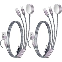 2Pack Multi Charging Cable Cord for Travel Essentials,Apple Watch Charger,iPhone Charger,[3-in-2] Type C/Lightning Cable Portable Designed for iWatch,iPhone 17-8,Galaxy S25-21,AirPods,iPad-1.8M Gray