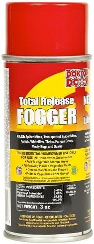 Doktor Doom Total Release Fogger 3oz - Indoor Garden & Greenhouse Pest Control for Spider Mites, Fungus Gnats, and Whiteflies - Natural Pyrethrin Formula with No Residuals for Fruit & Vegetable Areas