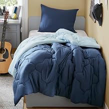 Comfort Spaces Twin Comforter Set Vibrant Reversible Comforters Twin Size Quilted Bedding Set, All Season Lightweight Bedding, Soft Microfiber Comforter, Vixie, Navy/Light Blue Twin/Twin XL 2 Piece