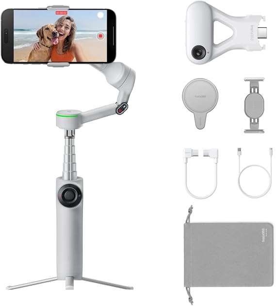 Insta360 Flow 2 Pro AI Tracker All-in-One Kit Gray - Foldable AI Smartphone Gimbal Stabilizer for iPhone/Android, Apple DockKit, Multi-person/All Apps/360 Degree Pan Tracking, Built-in Tripod/Selfie