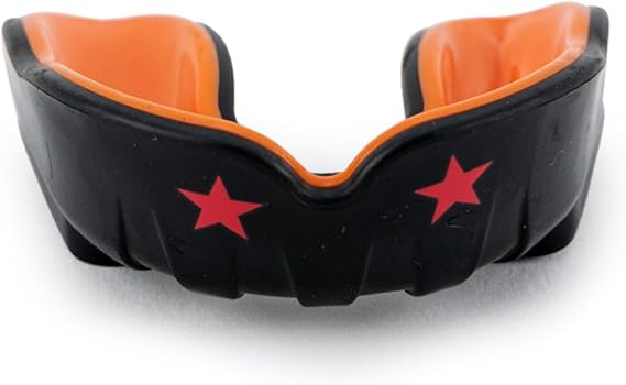 YOKKAO Muay Thai Boxing Mouth Guard Boil and Bite Mouthguard with case for All Contact Sports, Easy Breathing Mouthpiece for Adults - Black/Orange