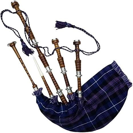Scottish Great Highland Bagpipe Silver Mounts Natural & Black Finish Rosewood Various Tartan with Practice Chanter Reeds/Drone (Pride of Scotland Brown)