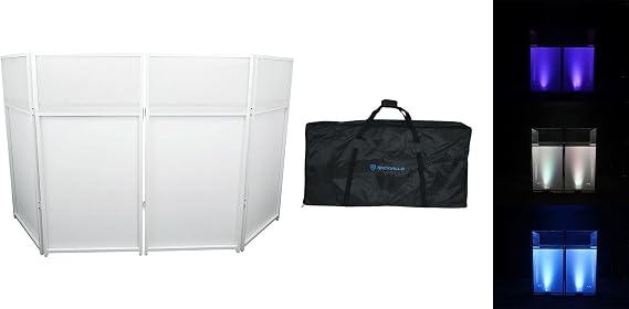 Rockville Rockbooth XL White 24x48in DJ Event Booth Facade, Built-in Table, Travel Bag, BlackWhite Scrims, for Mobile DJs and Event Professionals