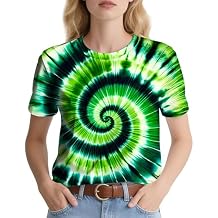 Womens Tie Dye T-Shirt Hippies Senior Short Sleeve Tees Casual Shirts for Women