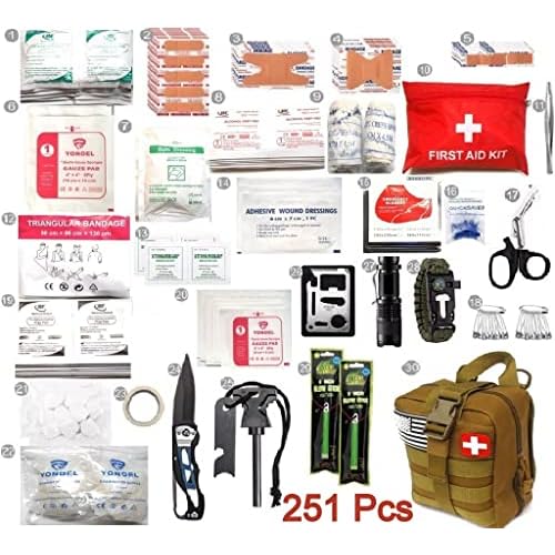 Galaxy 251 Pcs First Aid Kits for Survival Emergency Trauma Military Combat Tactical Medical Hunting Camping Hiking IFAK EMT Bag Khaki