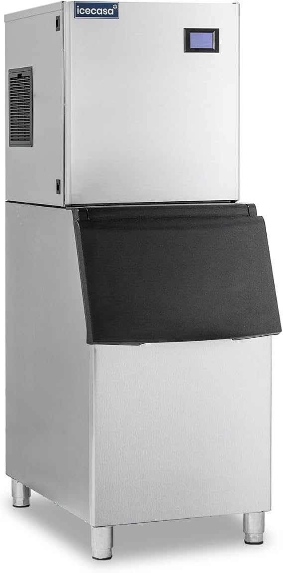 ICECASA Commercial Ice Maker Machine Stainless Steel 350 lbs/24H Ice with 220 lbs Storage Ice Maker Machine Capacity-Ideal for Hotels, Bars, Restaurants