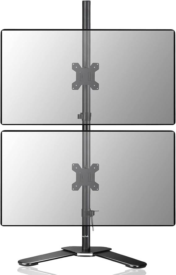 Suptek Dual LED LCD Monitor Stand up Free-Standing Desk Mount for 2 / Two Screens up to 32 inch Extra Tall 31.5 inch Pole Heavy Duty Fully Adjustable Stand Vertical Array (ML6802)