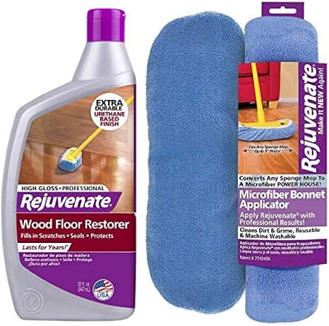 Rejuvenate Professional Wood Floor Restorer and Polish with Durable Finish Easy Mop On Application High Gloss Finish 32oz Microfiber Bonnet Applicator