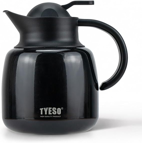 TYESO Vacuum Insulated pot, Portable Stainless Steel Tea/Coffee Pot with Strainer, Storage, for Tabletop Use, with Strainer (BLACK, 34 oz)