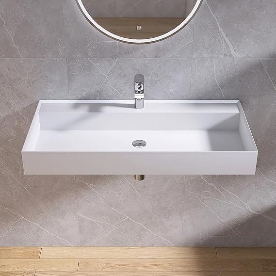 39''x19'' Bathroom Sink Rectangle Matte Resin Stone Modern Bathroom Vanity Countertop Above Counter Vessel Sinks Vessel Sinks for bathroom with faucet hole