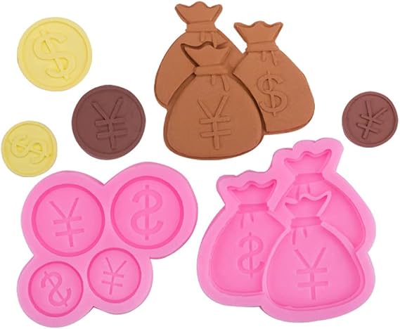 Cestony 2pcs/set Purse and Money Silicone Molds for DIY Cake Fondant Biscuit Cookies Sugar Pudding Chocolate Hard Candies Dessert Decor