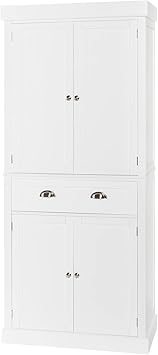 72" Kitchen Pantry Cabinet, Freesatnding Storage Cabinet Cupboard with 4 Doors and Drawer, Large Storage Utility Storage Cabinet for Living Room Kitchen Hallway, White