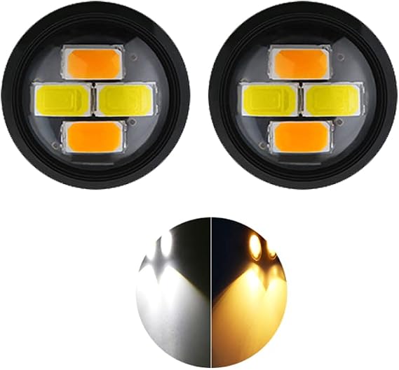 Eagle Eye LED Lights, Amber + White Two-color 23mm 4SMD Daytime Running, Reverse Brake, Turn Signal Tail, Backup Marker Lights for Car, Motorcycle, Truck, RV, Boat (2PCS)