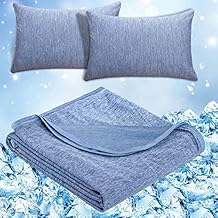 CHOSHOME 1 Pack Blue Cooling Blanket 90" X 108" and 2 Pack Cooling Pillow Cases 20" X 30", Bundle