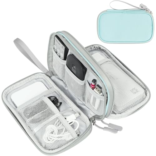 FYY Electronic Organizer, Travel Cable Organizer Bag Pouch Electronic Accessories Carry Case Portable Waterproof Double Layers Storage Bag for Cable, Charger, Phone, Earphone, Medium Size, Mint Green
