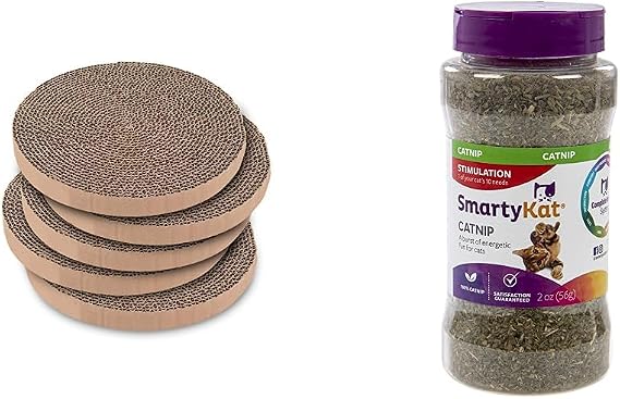 Best Pet Supplies Scratch and Spin Cat Scratcher Replacement Pads and SmartyKat Catnip for Active Play